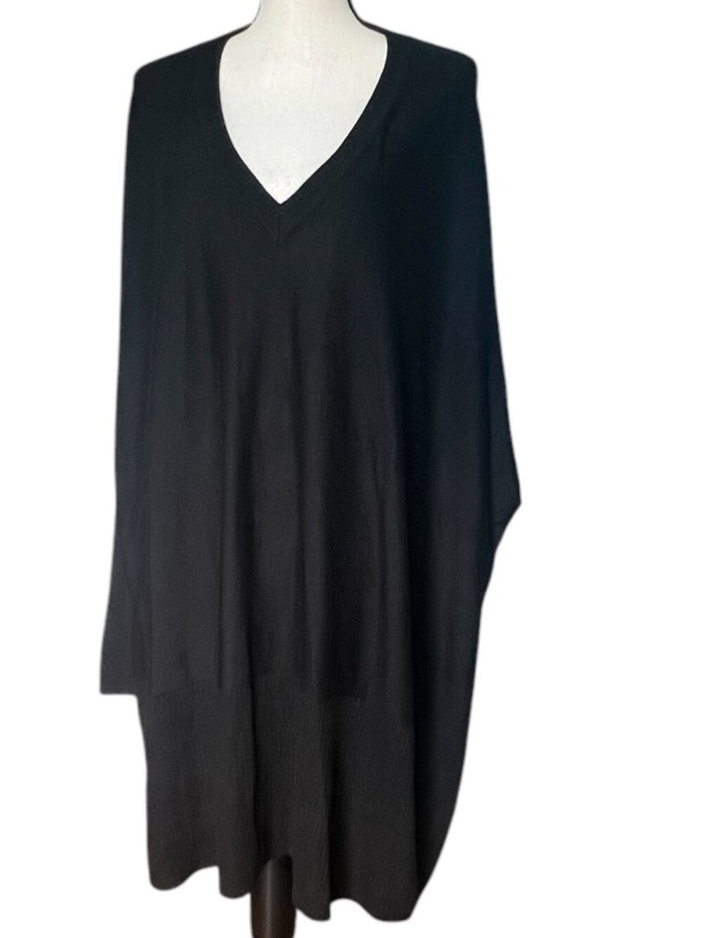 H by Halston Black Oversized Boyfriend V-Neck Tunic Sweater Size L/XL